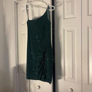 One Shoulder Green Sequin Dress